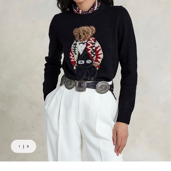 Polo by Ralph Lauren Black Cashmere Sweater with Bear Design